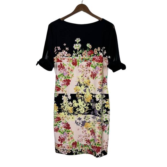 Julian Taylor | NY Multi Color Floral Short Slit Sleeve Spandex Sheath Dress - Picture 2 of 9